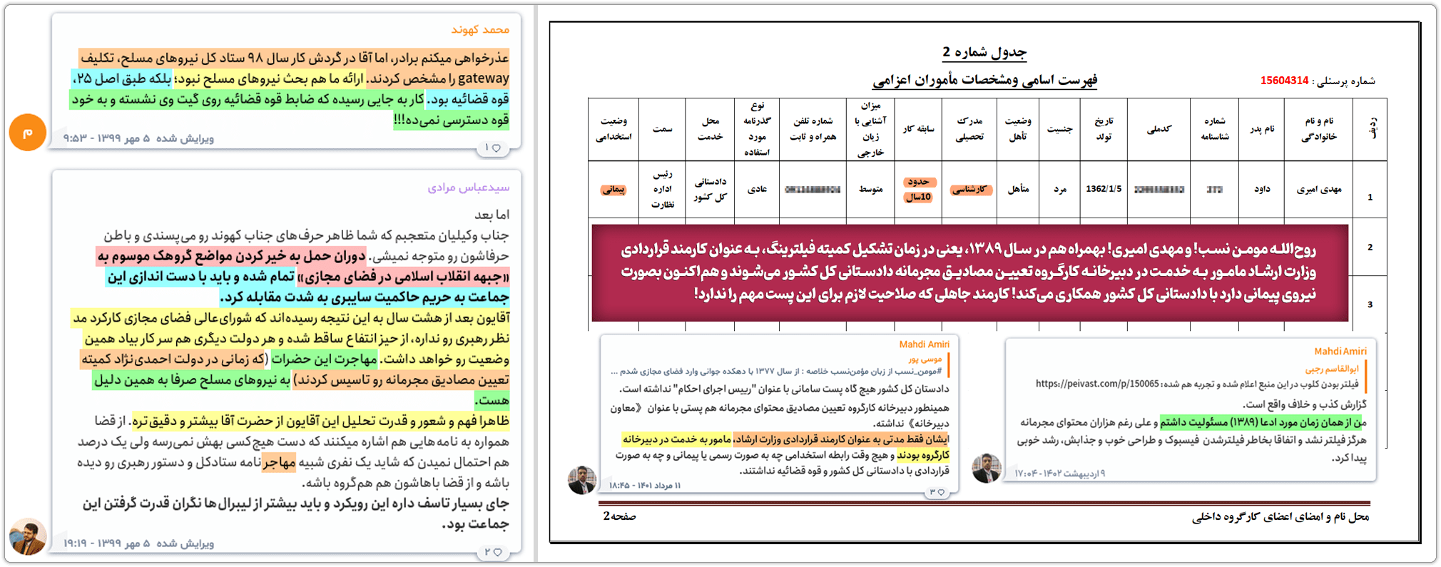 گزارش هک دادستانی: درخواست تعقیب، مجازات و انفصال خدمت مهدی امیری از رئیس قوه قضائیه شماره ۲ 10 Mehdi Amiri Personal Details