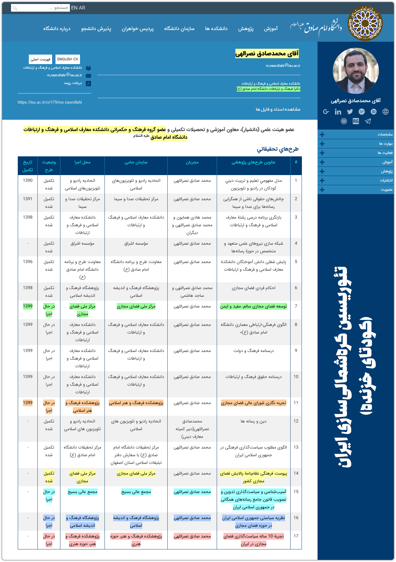 کودتای خزنده: دکتر محمدصادق نصراللهی، تئوریسین کرهشمالیسازی ایران😞 5 CV Research Projects
